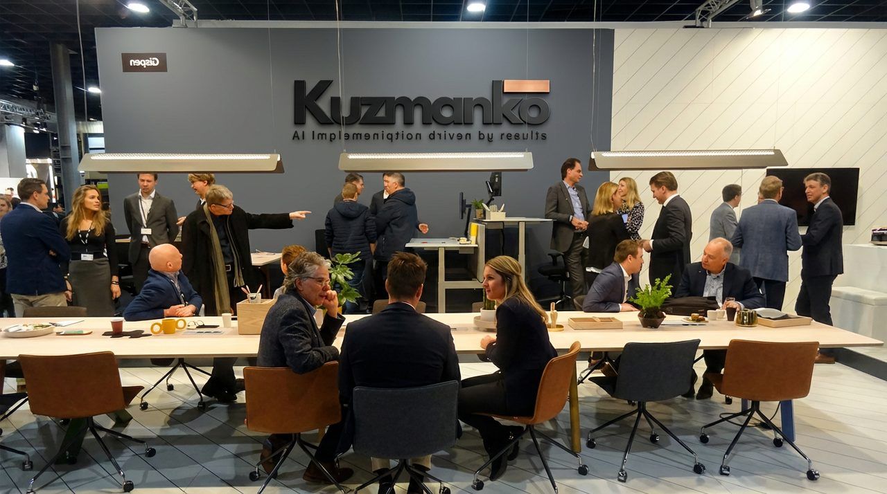 The Kuzmanko stand at an industry event — AI implementation driven by results