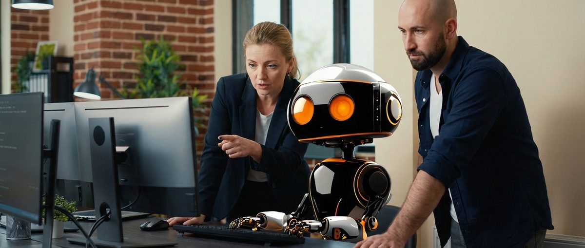 A manager and an AI agent working side by side on a business process